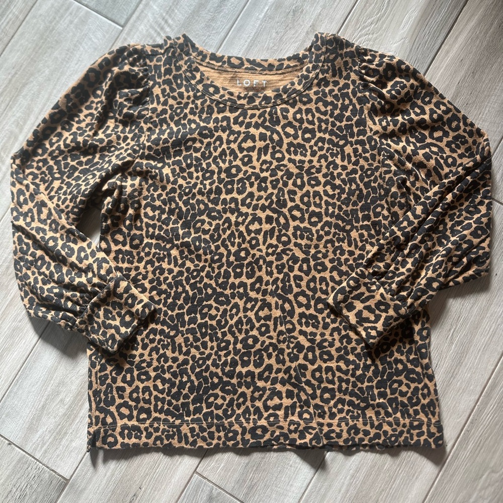 LOFT Animal Print Long Sleeve Top - Brown and Black